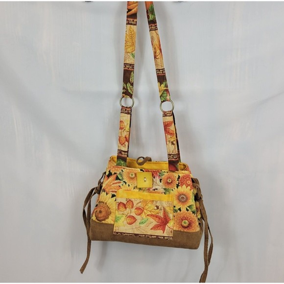 Handmade Handbags - Handmade Shoulder Crossbody Bag Women Yellow Brown Floral Autumn Fall Colors